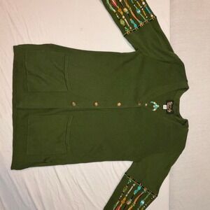 Bob Marley wearable art Vntg handmade cardigan embroidered floral leaf motifs XS